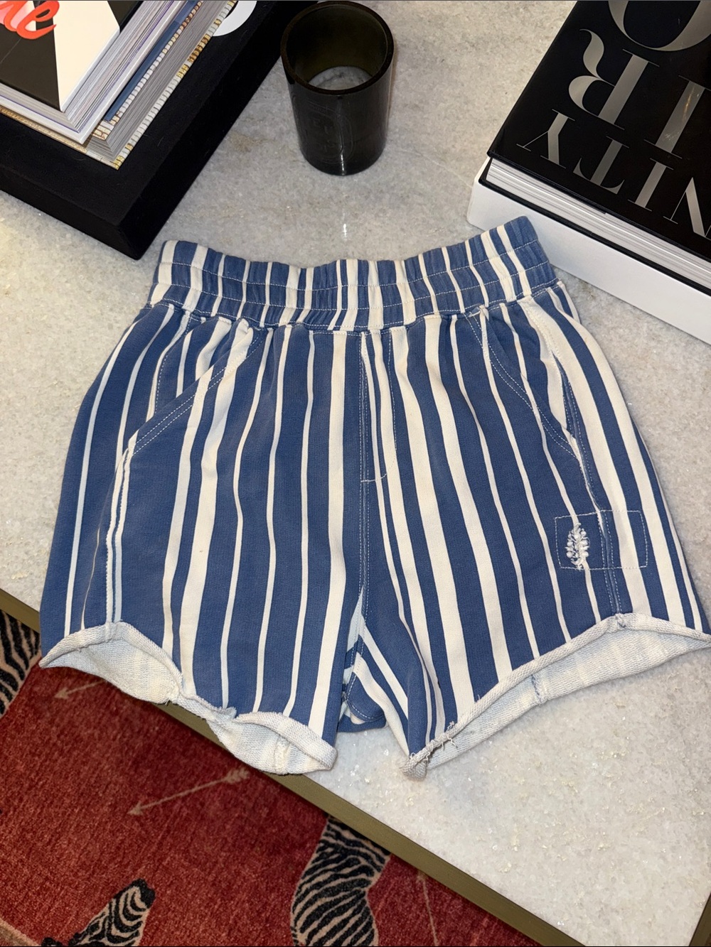 Free People Movement Blue and White Striped Casual Shorts Sz XS